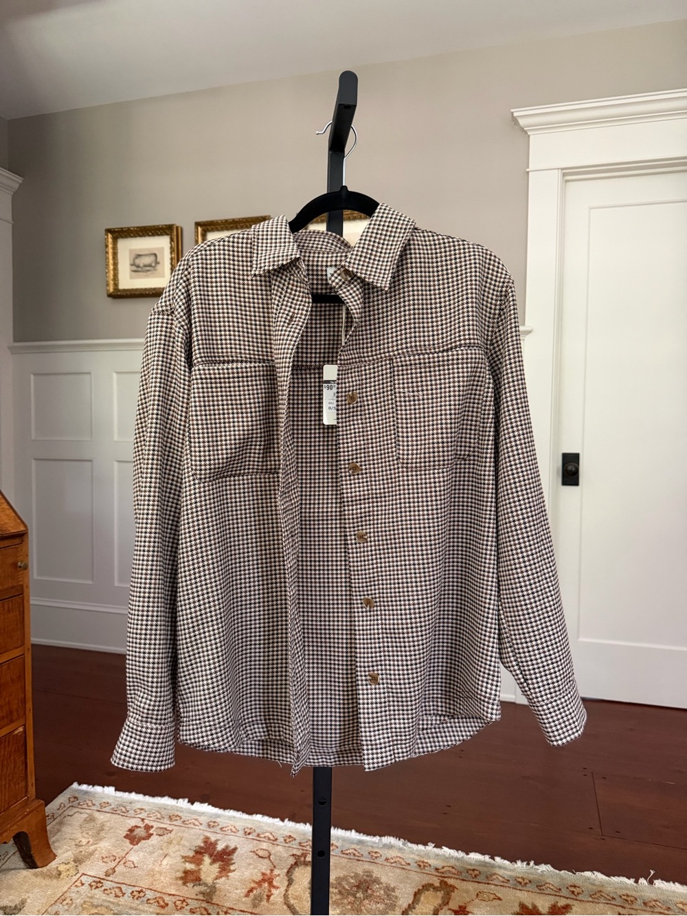 NWT Rhythm Brown and Cream Houndstooth Button-Down Shirt